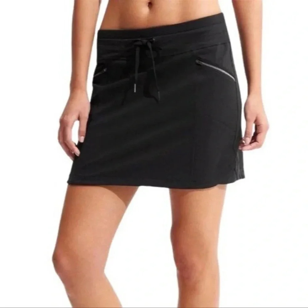 Athleta Black Zipper Front Tie Mini Skort Size XS GUC